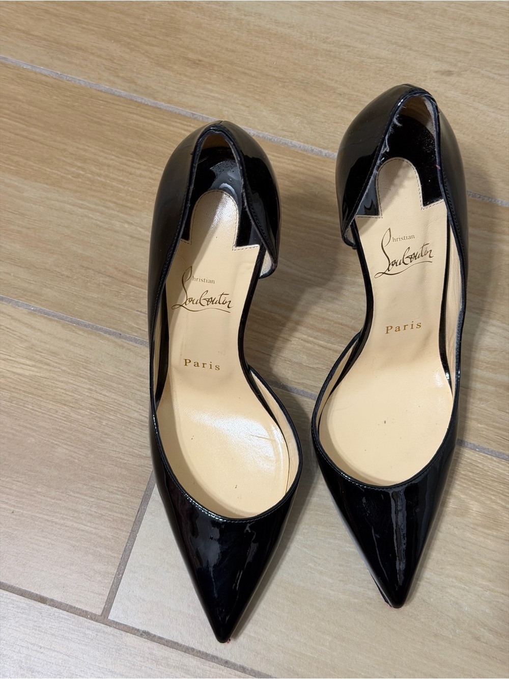 Christian Louboutin Iriza 100 Black Patent Pointed 4” Heel Pumps